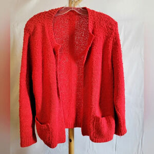 Vintage Handmade Sweater Cardigan Red Long Sleeves Pockets